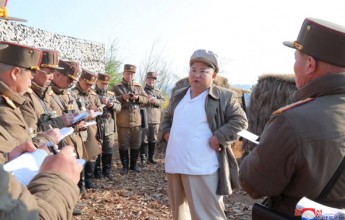 Dearest comrade Kim Jong- un , guided the artillery fire training of the Mortar Artillery Division by the Korean People's Army Corps. - Image